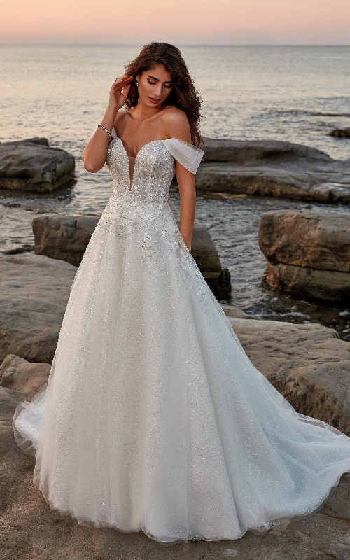 Mesh Paneled Wedding Dresses with Beaded Appliques for a Modern EdgeEddy K. Avila - Size 14