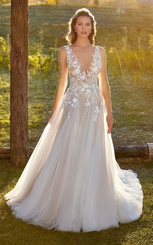 Wedding Dresses with Sheer Panels and Sequined Trim and Belt for a Sultry and Sparkly LookEddy K. Carrie - Size 12 Wedding Dresses with Sheer Panels and Sequined Trim and Belt for a Sultry and Sparkly LookEddy K. Carrie - Size 12