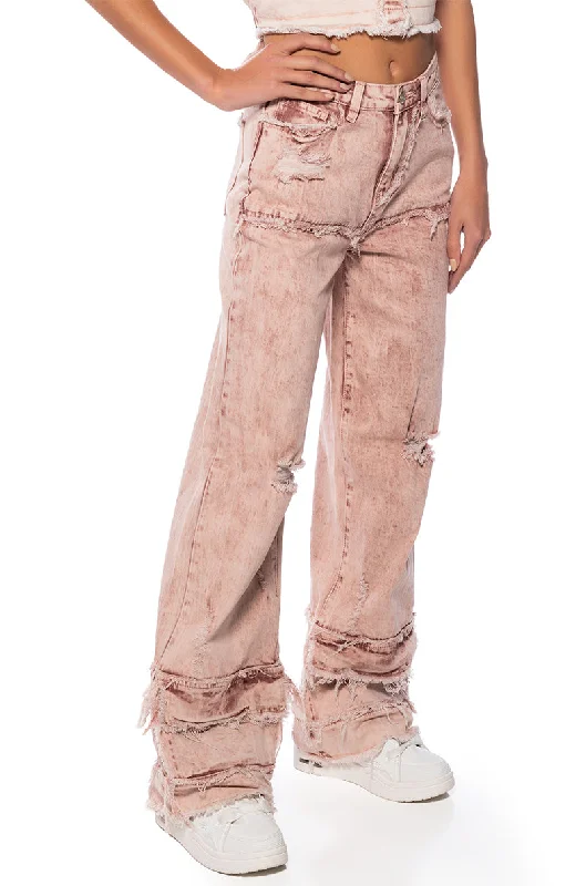 High - waisted wide - leg distressed denim jeans for a trendy and edgy lookFAYE DISTRESSED RELAXED FIT JEANS High - waisted wide - leg distressed denim jeans for a trendy and edgy lookFAYE DISTRESSED RELAXED FIT JEANS