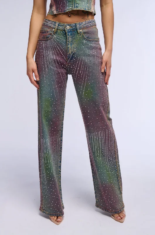 Denim jeans for a fashion show as part of a unique and eye - catching outfitGALAXY GIRL RHINESTONE WIDE LEG DENIM JEANS Denim jeans for a fashion show as part of a unique and eye - catching outfitGALAXY GIRL RHINESTONE WIDE LEG DENIM JEANS