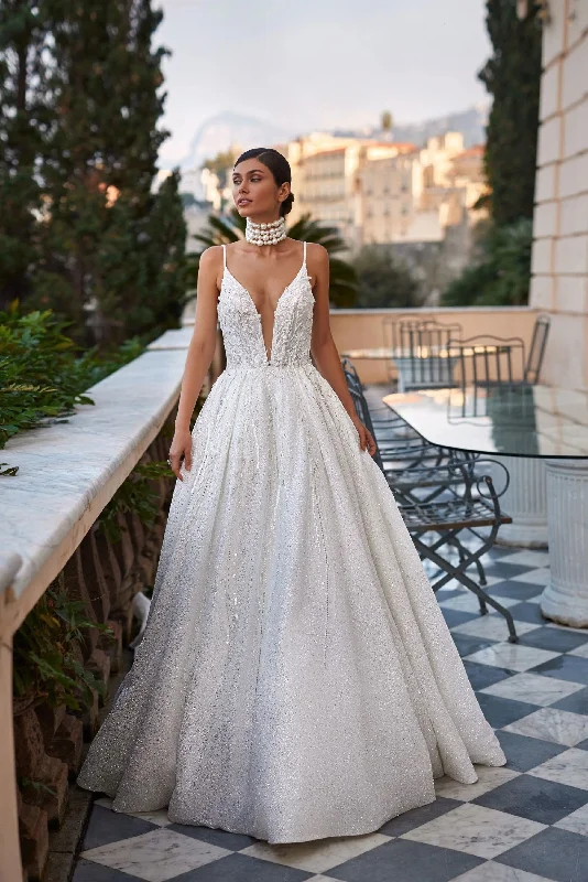 Wedding Dresses with Satin and Lace Trimmed Neckline and Ruffled Sleeves and Embroidered Skirt and Bow at the Back and Belt for a Sophisticated and Girly LookSEPRESS Wedding Dresses with Satin and Lace Trimmed Neckline and Ruffled Sleeves and Embroidered Skirt and Bow at the Back and Belt for a Sophisticated and Girly LookSEPRESS