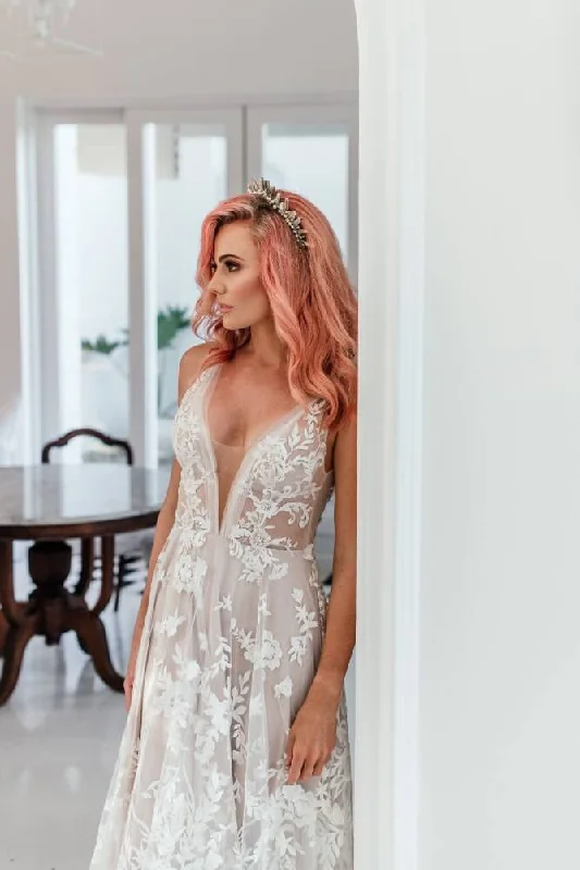 Wedding Dresses with Lace and Tulle Combo and Bow Accents and Beaded Bodice for a Fairy Tale LookJeannelle L'Amour Violet Gown Wedding Dresses with Lace and Tulle Combo and Bow Accents and Beaded Bodice for a Fairy Tale LookJeannelle L'Amour Violet Gown