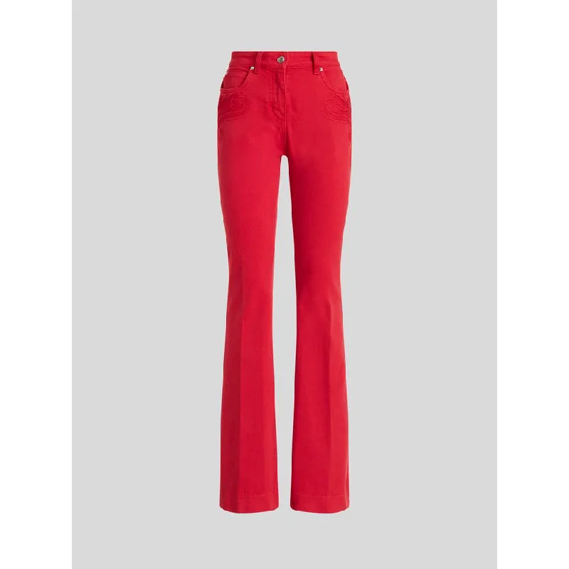 Side - slit denim jeans for added mobility and a modern and stylish lookJeans With Paisley Embroidery Side - slit denim jeans for added mobility and a modern and stylish lookJeans With Paisley Embroidery