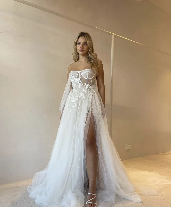 Wedding Dresses with Sequined Hearts and Ruffled Hem and Satin and Lace Combo and Bow at the Waist and Embroidered Floral Patterns and Belt for a Romantic and Sweet LookLiz Martinez Eve Wedding Dresses with Sequined Hearts and Ruffled Hem and Satin and Lace Combo and Bow at the Waist and Embroidered Floral Patterns and Belt for a Romantic and Sweet LookLiz Martinez Eve