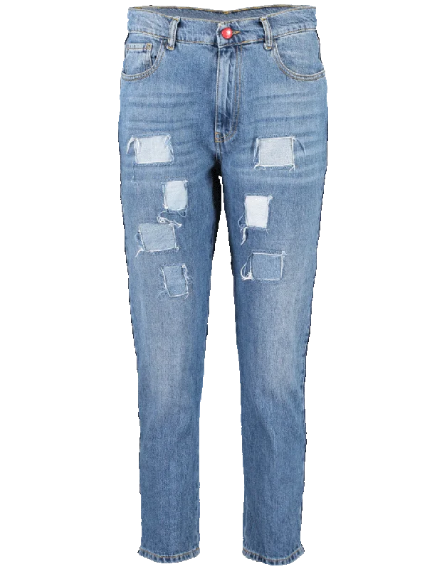 Patchwork denim jeans with unique fabric combinations for a one - of - a - kind lookLove Trim Skinny Jean Patchwork denim jeans with unique fabric combinations for a one - of - a - kind lookLove Trim Skinny Jean