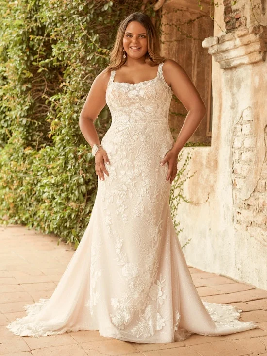 Wedding Dresses with Embroidered Floral Patterns and Tassel Hem and Sequined Bodice and Satin Sash for a Bohemian and Glamorous LookMaggie Sottero Albany Wedding Dresses with Embroidered Floral Patterns and Tassel Hem and Sequined Bodice and Satin Sash for a Bohemian and Glamorous LookMaggie Sottero Albany