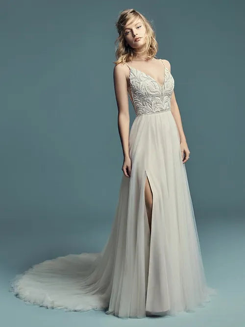 Wedding Dresses with Embroidered Floral Patterns and Tassel Hem and Sequined Bodice and Satin Sash and Belt for a Bohemian and Glamorous LookMaggie Sottero Charlene Wedding Dresses with Embroidered Floral Patterns and Tassel Hem and Sequined Bodice and Satin Sash and Belt for a Bohemian and Glamorous LookMaggie Sottero Charlene