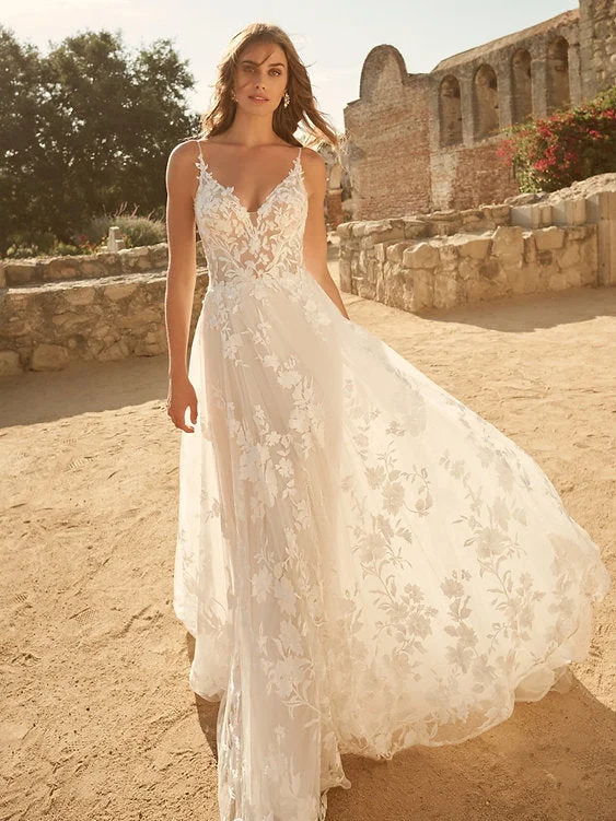 Wedding Dresses with Sequined Floral Motifs and Satin Ribbon Detailing and Lace Trim for an Elegant and Delicate LookMaggie Sottero Winter