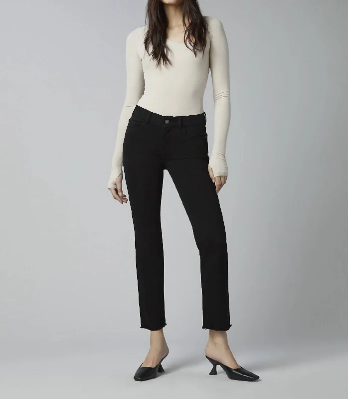 Side - slit denim jeans for added mobility and a modern and stylish lookMara Straight Ankle Jeans In Black Side - slit denim jeans for added mobility and a modern and stylish lookMara Straight Ankle Jeans In Black