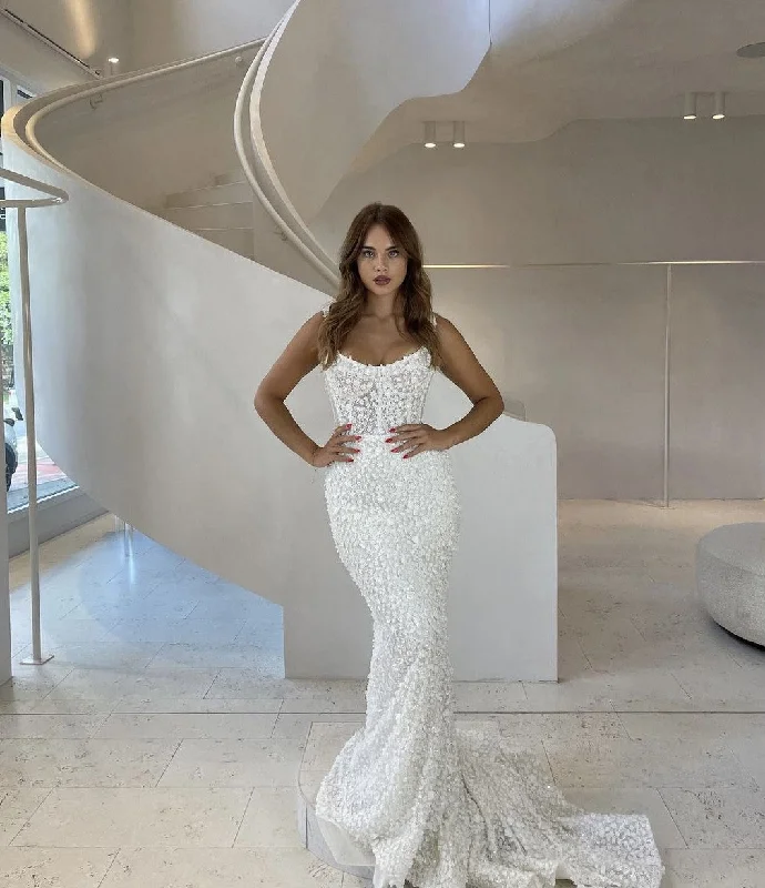 Satin Wedding Dresses with Embroidered Bodice and Tulle Skirt for a Timeless LookMarquise Bridal Ezra Square Satin Wedding Dresses with Embroidered Bodice and Tulle Skirt for a Timeless LookMarquise Bridal Ezra Square