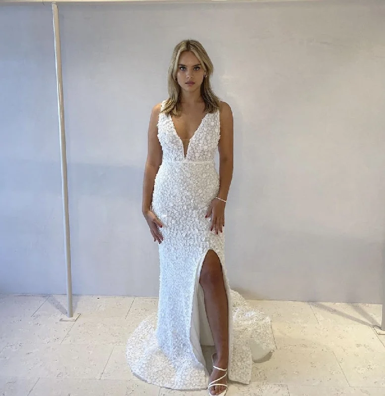 Chiffon Wedding Dresses with Slit and Embroidered Hem for Added EleganceMarquise Bridal Ezra V Chiffon Wedding Dresses with Slit and Embroidered Hem for Added EleganceMarquise Bridal Ezra V