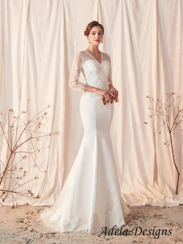 Satin Wedding Dresses with Embroidered Bodice and Tulle Skirt for a Timeless LookHelena Satin Wedding Dresses with Embroidered Bodice and Tulle Skirt for a Timeless LookHelena