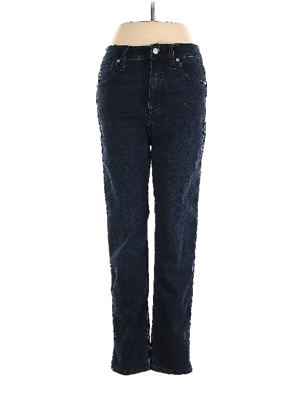Denim jeans with a front - pocket zipper for added securityMid-Rise Straight-leg Jeans in Dark Wash Denim jeans with a front - pocket zipper for added securityMid-Rise Straight-leg Jeans in Dark Wash