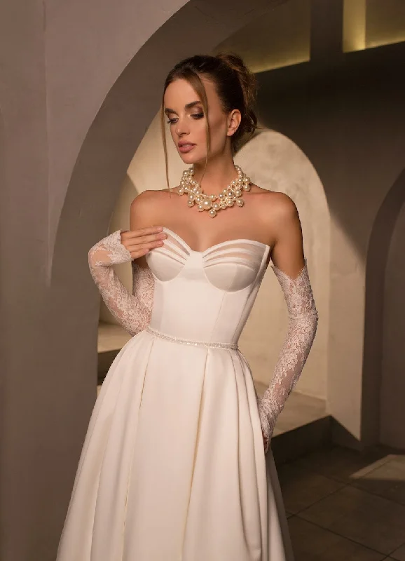 Bohemian Style Lace Wedding Dresses with Bell Sleeves for Outdoor WeddingsEzetia