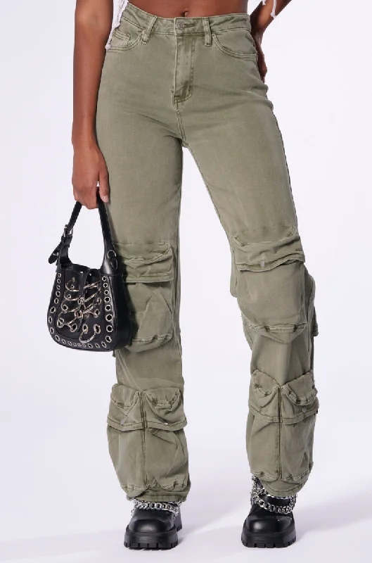 Recycled denim jeans made from repurposed materials for an environmentally conscious optionOLIVE CARGO POCKET JEAN Recycled denim jeans made from repurposed materials for an environmentally conscious optionOLIVE CARGO POCKET JEAN