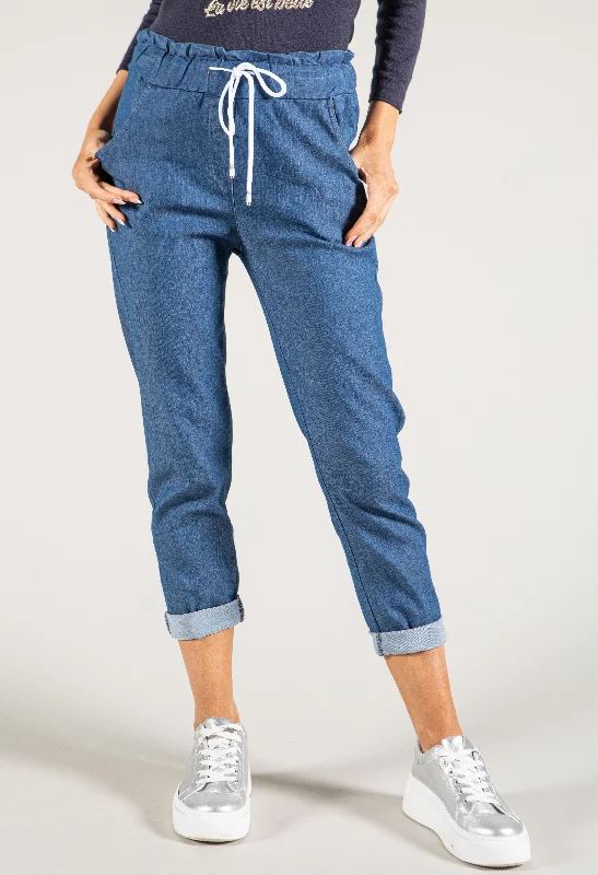 Boyfriend - style loose - fit denim jeans with a casual and laid - back vibePaper Bag Waist Jeans