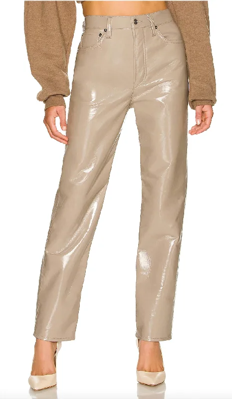Retro - style denim jeans from a specific era such as the 50s or 60sRecycled Leather 90's Pinch Waist Jeans In Quail Patent Retro - style denim jeans from a specific era such as the 50s or 60sRecycled Leather 90's Pinch Waist Jeans In Quail Patent
