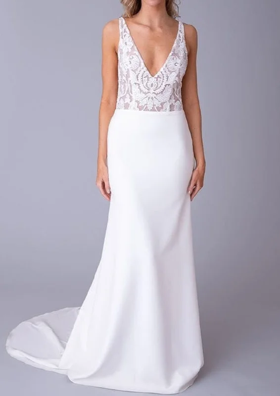 A Line Satin Wedding Dresses with Lace Appliques for Slim LadiesSarah Seven Easton 12 A Line Satin Wedding Dresses with Lace Appliques for Slim LadiesSarah Seven Easton 12