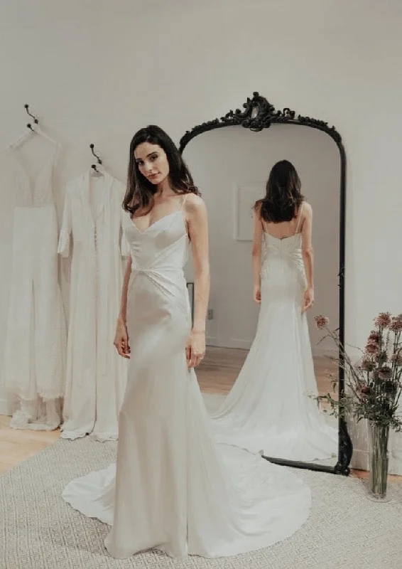 Wedding Dresses with Sequined Stripes and Sheer Back and Embroidered Birds and Belt for a Bold and Nature Inspired LookSarah Seven Empress Wedding Dresses with Sequined Stripes and Sheer Back and Embroidered Birds and Belt for a Bold and Nature Inspired LookSarah Seven Empress
