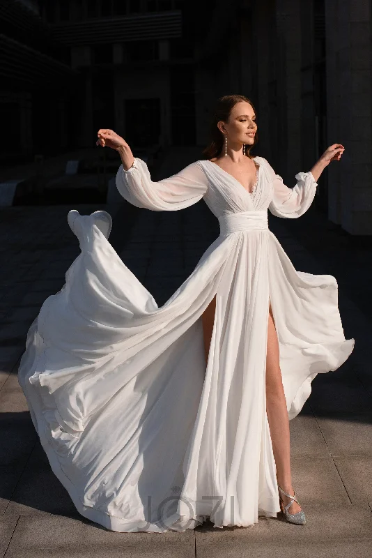 Mesh Paneled Wedding Dresses with Beaded Appliques for a Modern EdgeREINA