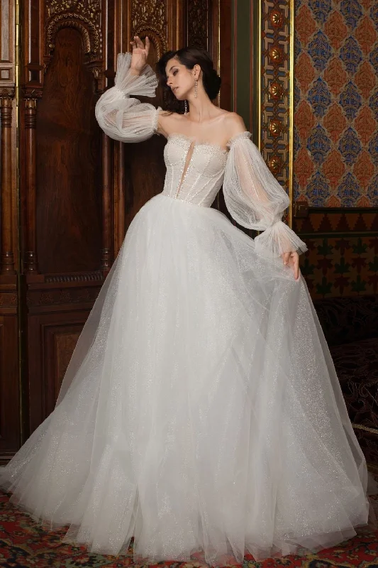 A Line Satin Wedding Dresses with Lace Appliques for Slim LadiesPhilippa