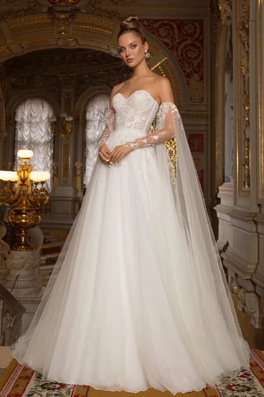 Wedding Dresses with Embroidered Birds and Sequined Floral Motifs and Satin and Lace Combo and Bow at the Waist and Embroidered Floral Patterns for a Nature Inspired and Romantic LookSoltis Wedding Dresses with Embroidered Birds and Sequined Floral Motifs and Satin and Lace Combo and Bow at the Waist and Embroidered Floral Patterns for a Nature Inspired and Romantic LookSoltis