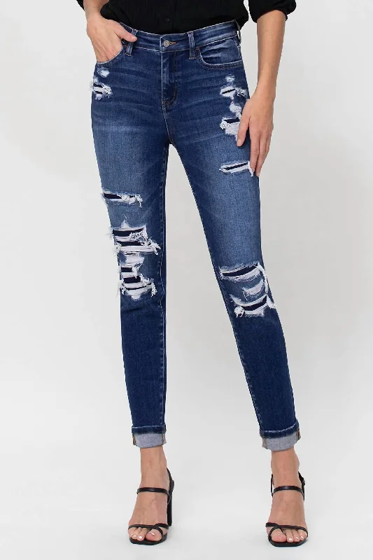 Patchwork denim jeans with unique fabric combinations for a one - of - a - kind lookUgly Betty High Waisted Jean In Dark Wash Patchwork denim jeans with unique fabric combinations for a one - of - a - kind lookUgly Betty High Waisted Jean In Dark Wash