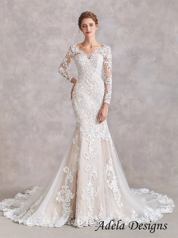 Wedding Dresses with Embroidered Birds and Sequined Floral Motifs and Satin and Lace Combo and Bow at the Waist for a Nature Inspired and Romantic LookSelah Wedding Dresses with Embroidered Birds and Sequined Floral Motifs and Satin and Lace Combo and Bow at the Waist for a Nature Inspired and Romantic LookSelah