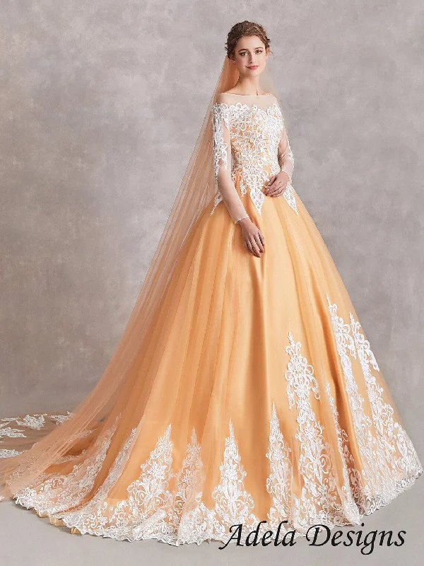 Wedding Dresses with Embroidered Stars and Sequined Dots and Sheer Sleeve and Belt for a Celestial and Playful LookSophia Wedding Dresses with Embroidered Stars and Sequined Dots and Sheer Sleeve and Belt for a Celestial and Playful LookSophia