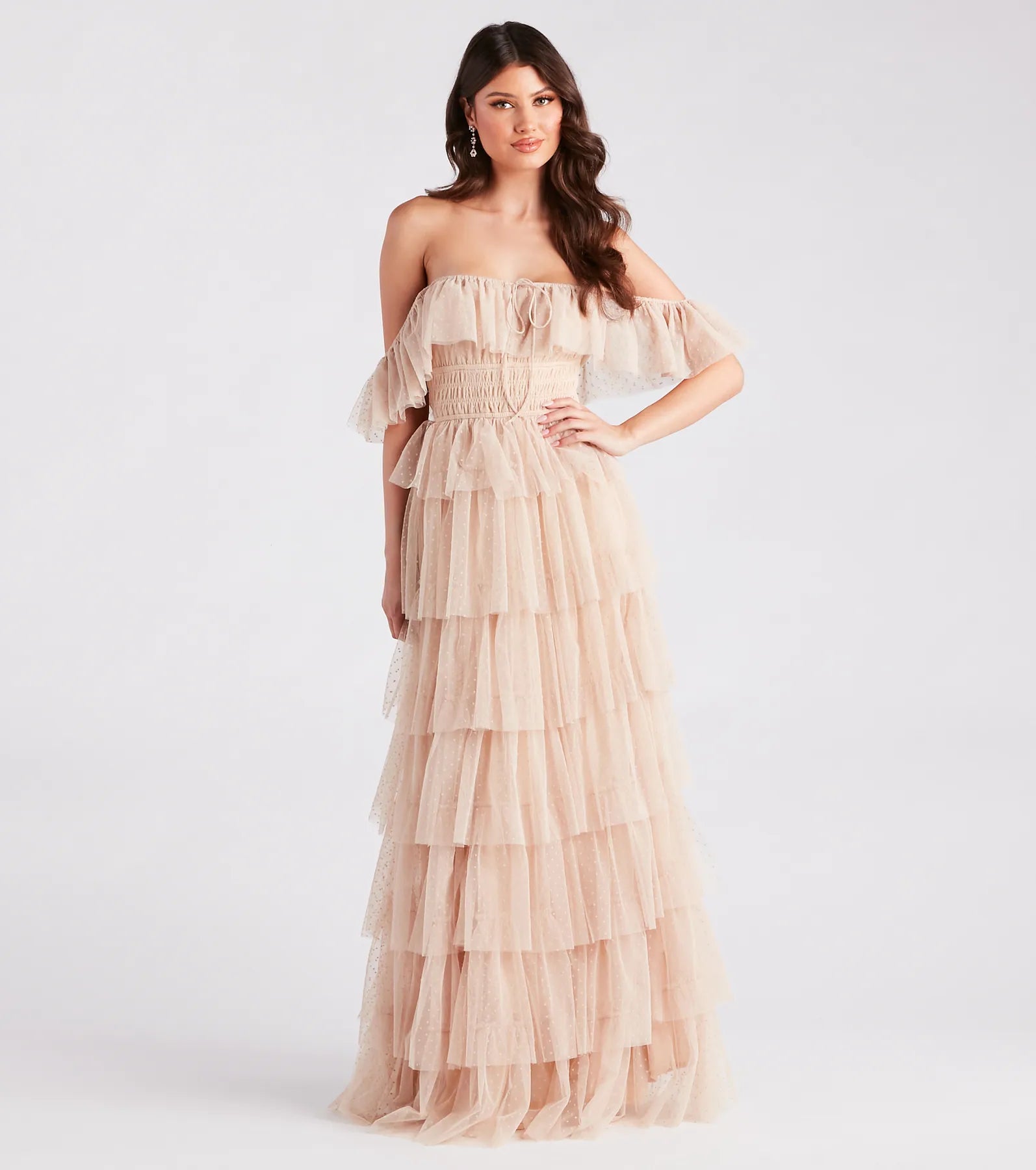 Party Dresses with Sheer Panels and Beaded Trim and Embroidered Paisley Patterns for Ladies' Sultry and Exotic LookAngela Ruffled Tulle A-Line Formal Dress Party Dresses with Sheer Panels and Beaded Trim and Embroidered Paisley Patterns for Ladies' Sultry and Exotic LookAngela Ruffled Tulle A-Line Formal Dress