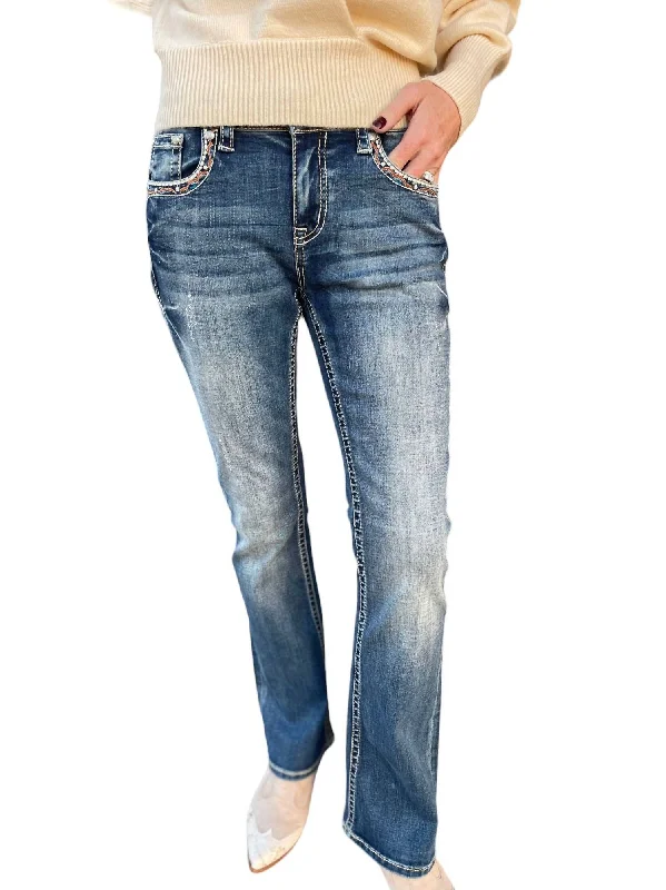 Printed flowy pants for women in a bohemian lookAztec Bejeweled Straight Leg In Dark Denim Printed flowy pants for women in a bohemian lookAztec Bejeweled Straight Leg In Dark Denim