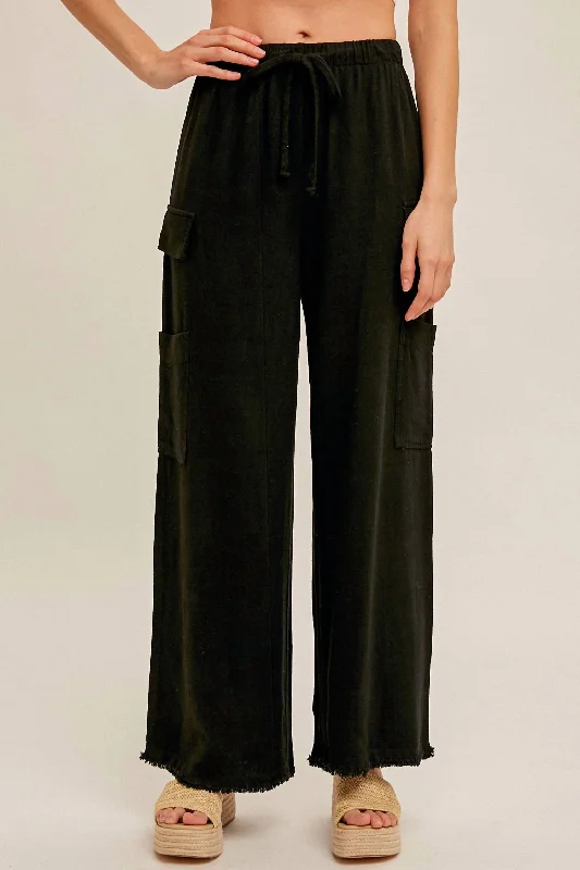 Tartan plaid pants for women in a vintage styleCargo Linen Pants In Black