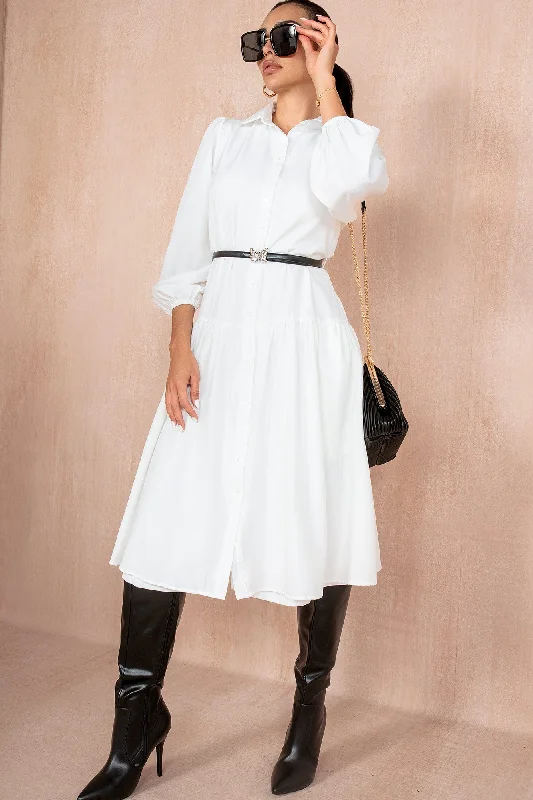 Party Dresses with Cut Out Details and Lace Insertions for Ladies' Bold and Feminine LookCarole White Belted Shirt Dress Party Dresses with Cut Out Details and Lace Insertions for Ladies' Bold and Feminine LookCarole White Belted Shirt Dress