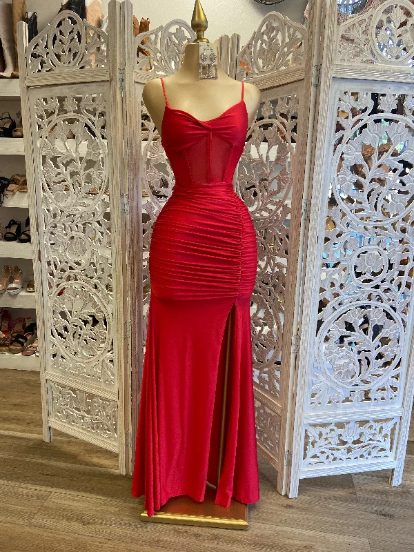 Party Dresses with Sequined Hearts and Ruffled Hem and Satin and Lace Combo for Ladies' Romantic and Feminine LookCherry Mermaid Formal Dress Party Dresses with Sequined Hearts and Ruffled Hem and Satin and Lace Combo for Ladies' Romantic and Feminine LookCherry Mermaid Formal Dress