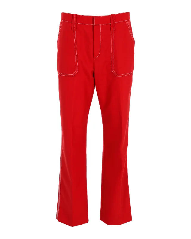 Metallic effect pants for women in a glamorous styleChloe Boot Cut Trousers in Red Polyester Metallic effect pants for women in a glamorous styleChloe Boot Cut Trousers in Red Polyester