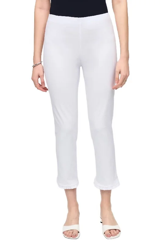 Recycled fabric pants for women in an eco - friendly and sustainable styleCrop Pants With Ruffles In White Recycled fabric pants for women in an eco - friendly and sustainable styleCrop Pants With Ruffles In White
