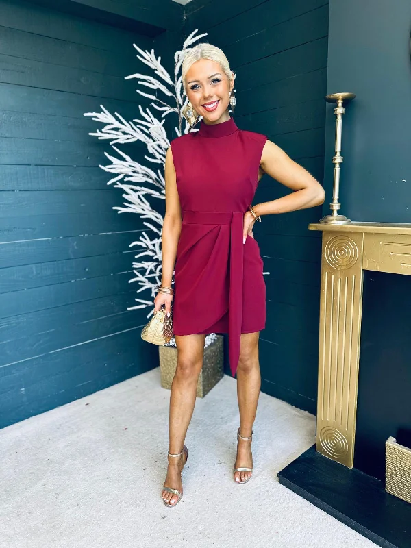Party Dresses with Embroidered Paisley Patterns and Sequined Bodice for Ladies' Exotic and Glamorous LookDarcy High Neck Mini Dress Burgundy Party Dresses with Embroidered Paisley Patterns and Sequined Bodice for Ladies' Exotic and Glamorous LookDarcy High Neck Mini Dress Burgundy