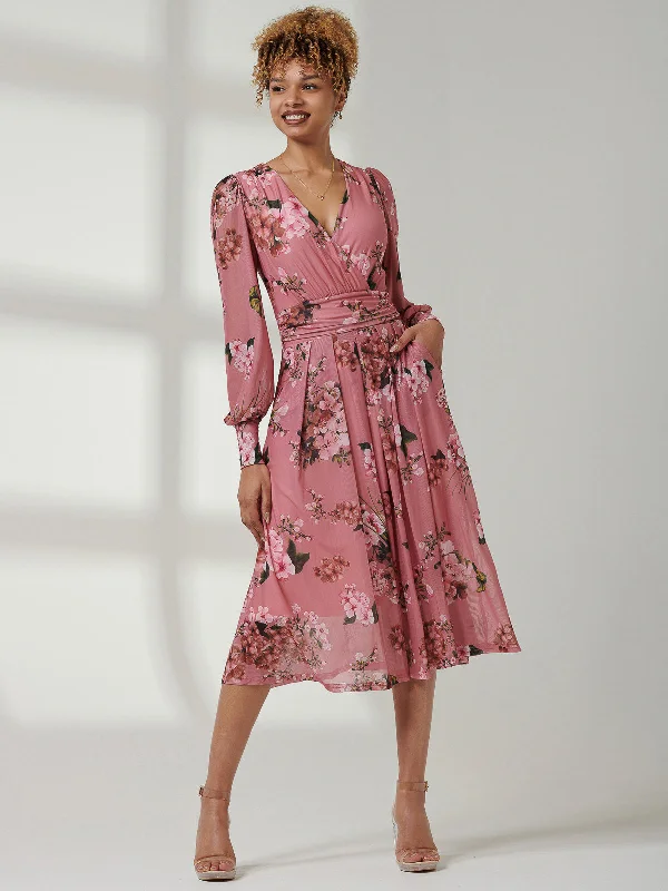 Organza Party Dresses with Sparkly Appliques for Ladies' Delicate and Dreamy LookEileen Long Sleeve Mesh Dress, Pink Floral Organza Party Dresses with Sparkly Appliques for Ladies' Delicate and Dreamy LookEileen Long Sleeve Mesh Dress, Pink Floral