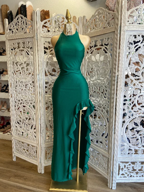 Party Dresses with Cut Out Details and Lace Insertions for Ladies' Bold and Feminine LookEmerald Ruffled Mock Neck Dress Party Dresses with Cut Out Details and Lace Insertions for Ladies' Bold and Feminine LookEmerald Ruffled Mock Neck Dress