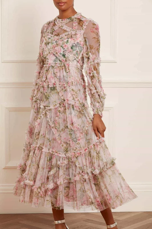 Party Dresses with Sequined Floral Motifs and Satin Ribbon Detailing for Ladies' Elegant and Delicate LookEnglish Rose Diamond Ruffle Ballerina Dress Party Dresses with Sequined Floral Motifs and Satin Ribbon Detailing for Ladies' Elegant and Delicate LookEnglish Rose Diamond Ruffle Ballerina Dress