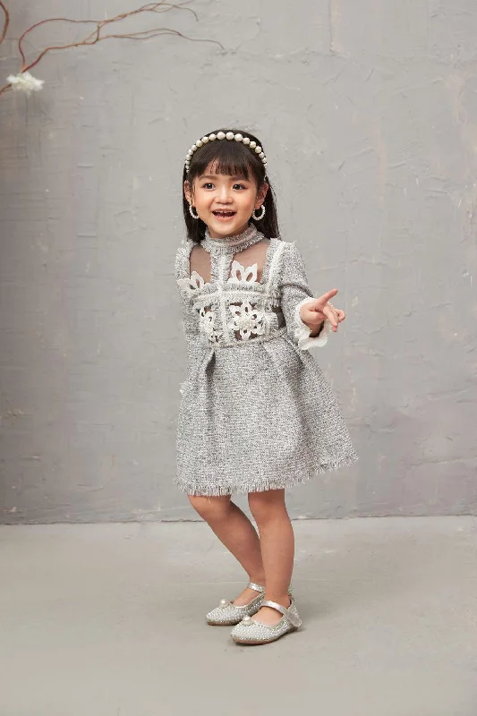 Party Dresses with Sequined Hearts and Ruffled Hem and Satin and Lace Combo for Ladies' Romantic and Feminine LookEsther A-line Long Sleeved Tweed Baby Girl Knee-length Dress Party Dresses with Sequined Hearts and Ruffled Hem and Satin and Lace Combo for Ladies' Romantic and Feminine LookEsther A-line Long Sleeved Tweed Baby Girl Knee-length Dress