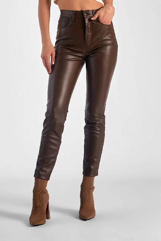 Printed cigarette pants for women in a trendy patternFaux Leather Straight Leg Pant In Brown Printed cigarette pants for women in a trendy patternFaux Leather Straight Leg Pant In Brown
