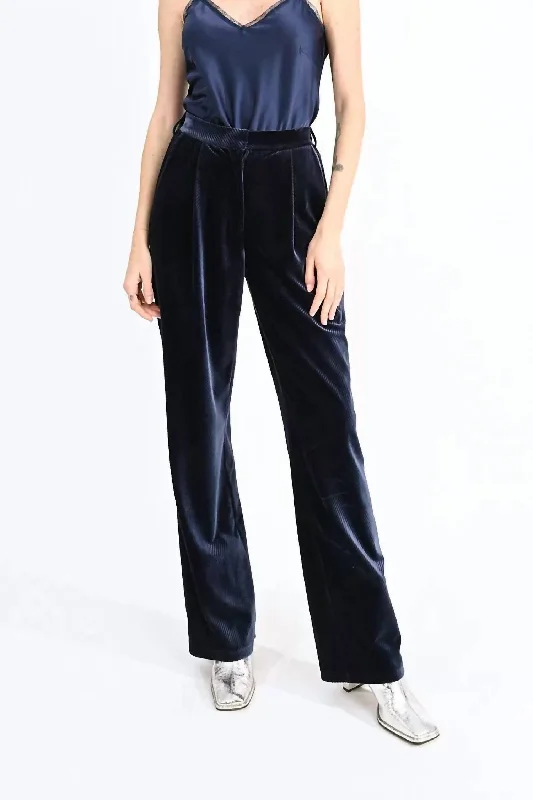 Plaid wide leg pants for women in a preppy styleFluid Velvet Pants In Navy