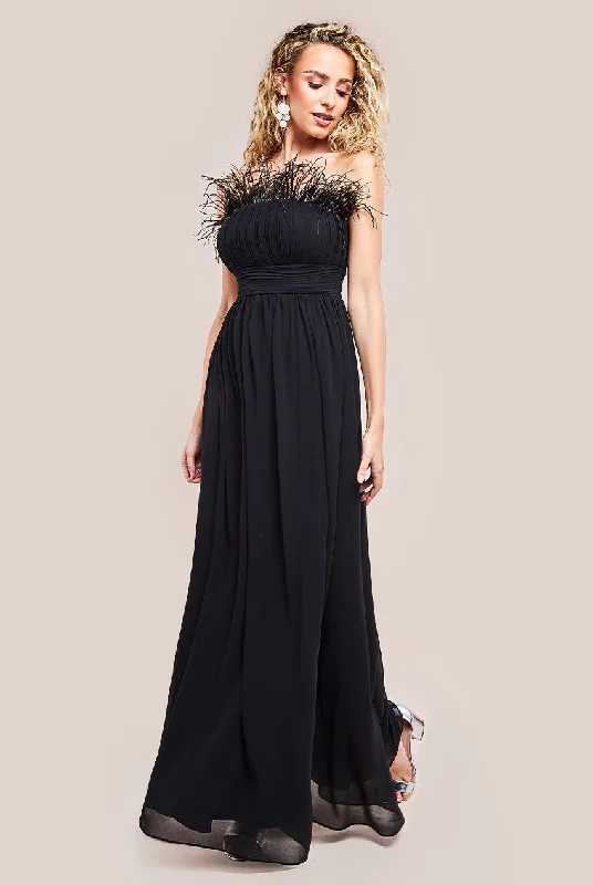 Party Dresses with Lace Insertions on the Skirt and Beaded Waistband and Ruffled Hem for Ladies' Feminine and Flirty LookGoddiva Bridesmaids Chiffon Maxi Dress - Black Party Dresses with Lace Insertions on the Skirt and Beaded Waistband and Ruffled Hem for Ladies' Feminine and Flirty LookGoddiva Bridesmaids Chiffon Maxi Dress - Black