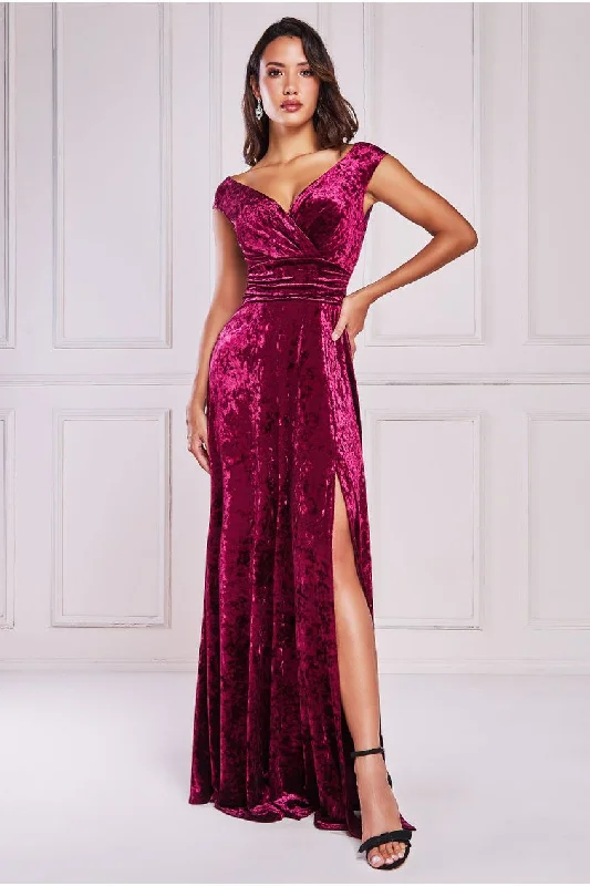 Polka Dot Party Dresses with Bow Accents for Ladies' Playful LookGoddiva Ice Velvet Bardot Wrap Maxi - Burgundy Polka Dot Party Dresses with Bow Accents for Ladies' Playful LookGoddiva Ice Velvet Bardot Wrap Maxi - Burgundy