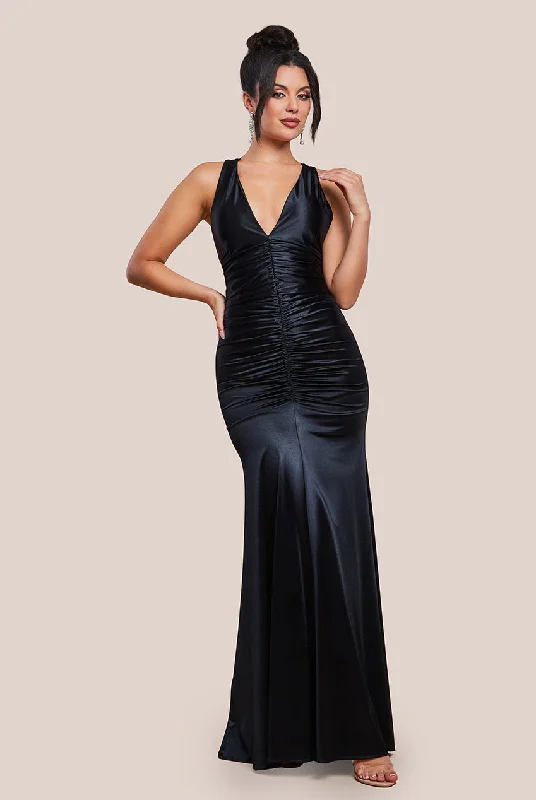 Party Dresses with Tulle Overlay and Beaded Bodice and High Low Hem for Ladies' Dramatic and Graceful LookGoddiva Multi-Tied Satin Gathered Ring Maxi Dress - Black Party Dresses with Tulle Overlay and Beaded Bodice and High Low Hem for Ladies' Dramatic and Graceful LookGoddiva Multi-Tied Satin Gathered Ring Maxi Dress - Black