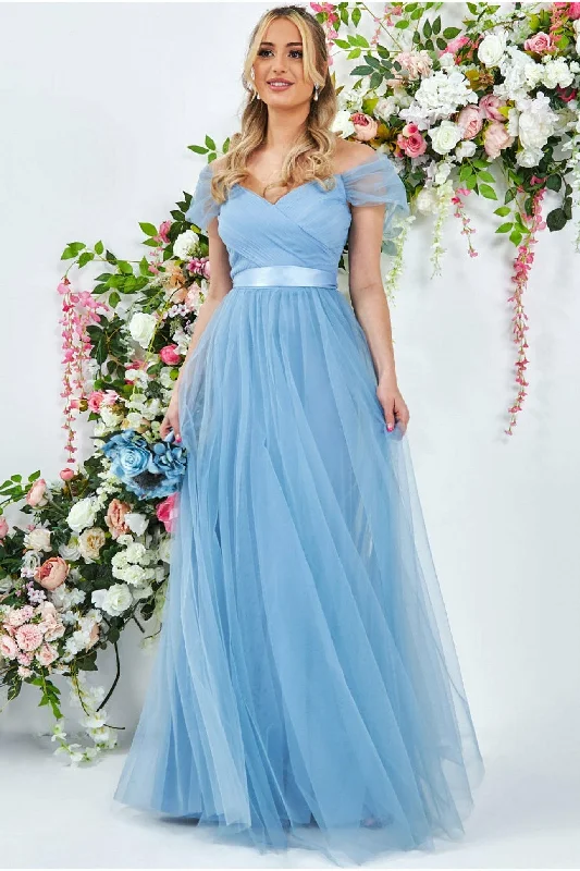 Party Dresses with Sequined Stripes and Sheer Back and Embroidered Birds for Ladies' Bold and Nature Inspired LookGoddiva Off The Shoulder Princess Maxi Dress - Powder Blue Party Dresses with Sequined Stripes and Sheer Back and Embroidered Birds for Ladies' Bold and Nature Inspired LookGoddiva Off The Shoulder Princess Maxi Dress - Powder Blue