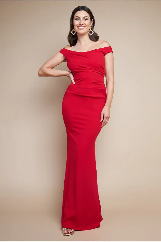 Party Dresses with Satin Trimmed Collar and Bow Back and Embroidered Skirt and Sequined Bodice for Ladies' Classic and Glamorous LookGoddiva Off The Shoulder Scuba Maxi Dress - Red Party Dresses with Satin Trimmed Collar and Bow Back and Embroidered Skirt and Sequined Bodice for Ladies' Classic and Glamorous LookGoddiva Off The Shoulder Scuba Maxi Dress - Red