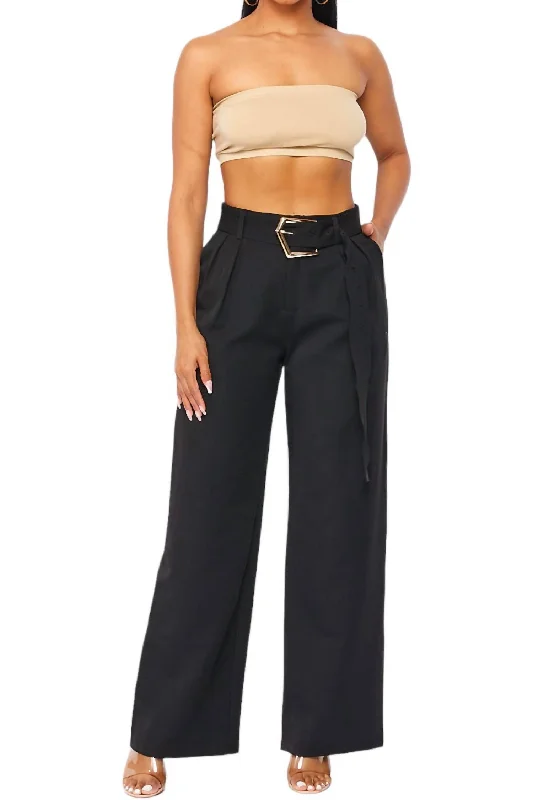 Belted pants for women to define the waistGold Belted Black Trouser