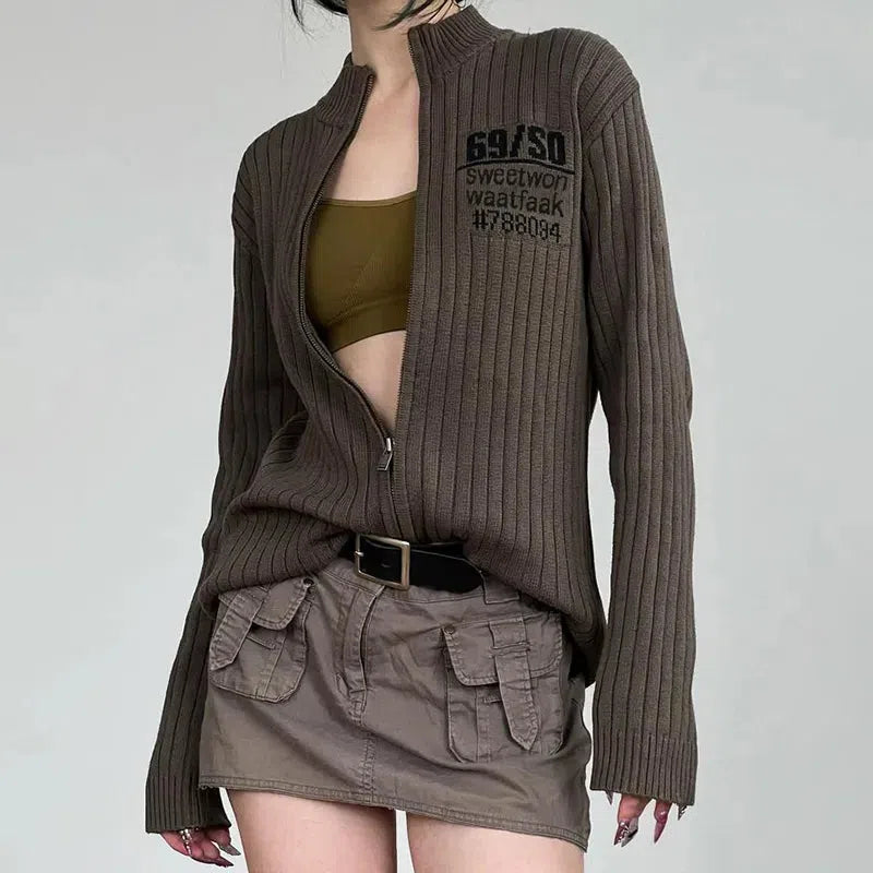 Longline trench coats with a double - breasted design for a classic lookGrunge Zip-Up Cardigan Jacket Longline trench coats with a double - breasted design for a classic lookGrunge Zip-Up Cardigan Jacket